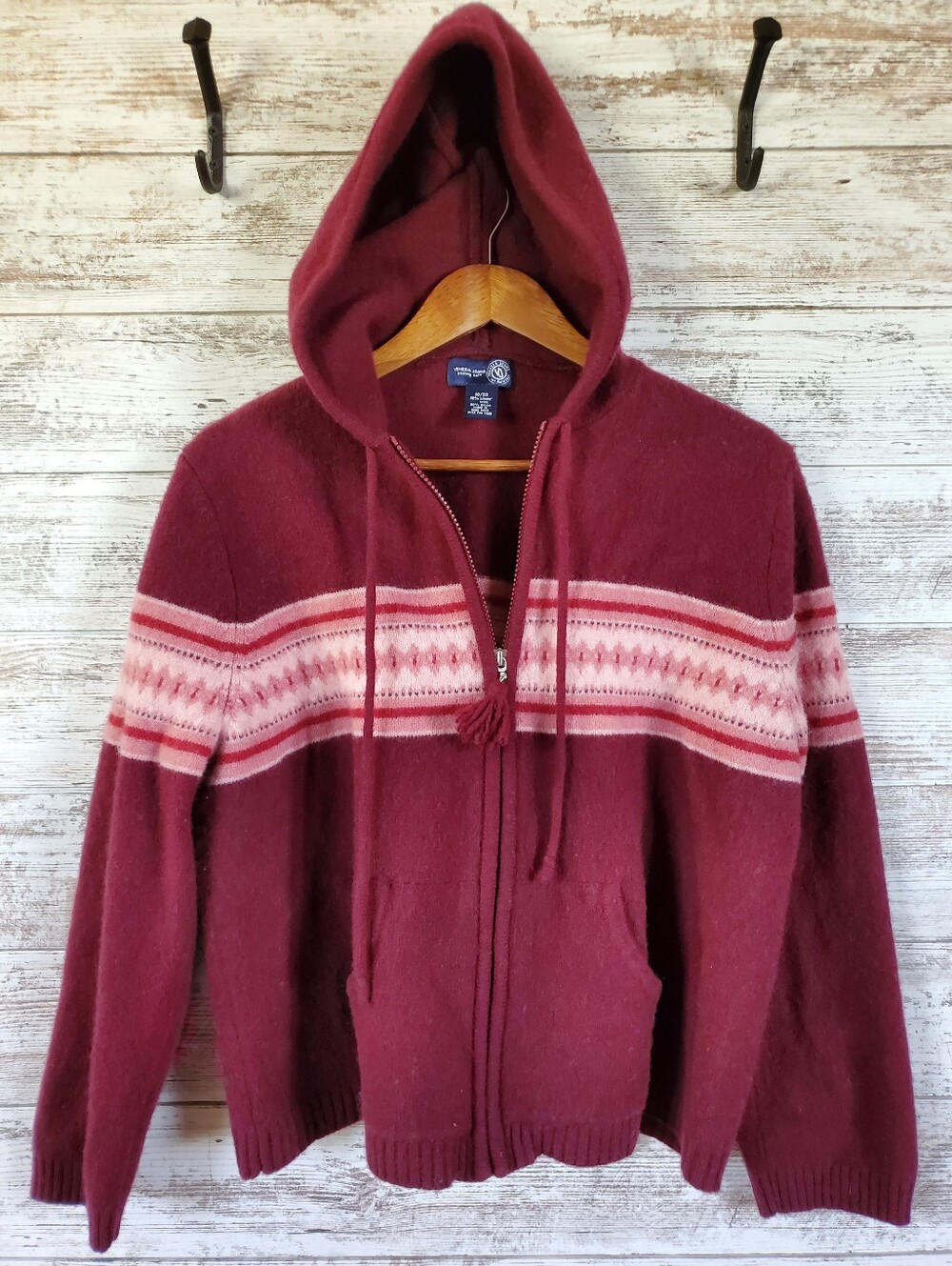 Venezia Vintage 90s Fair Isle Full Zip Hooded Lambswool Knit Sweater Jacket